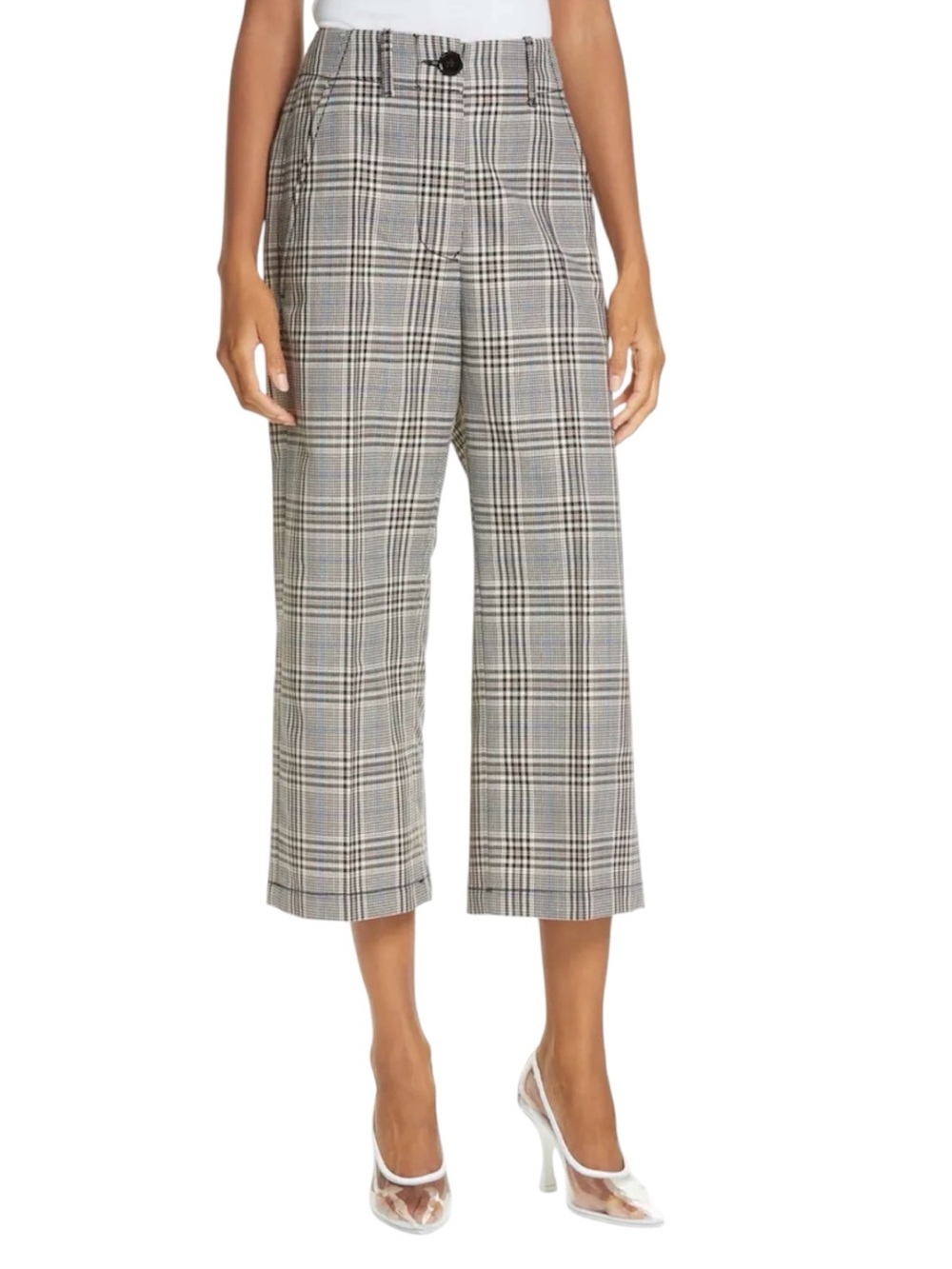 New MM6 MAISON MARGIELA Plaid Wide Leg High Rise Cropped Trouser Pants